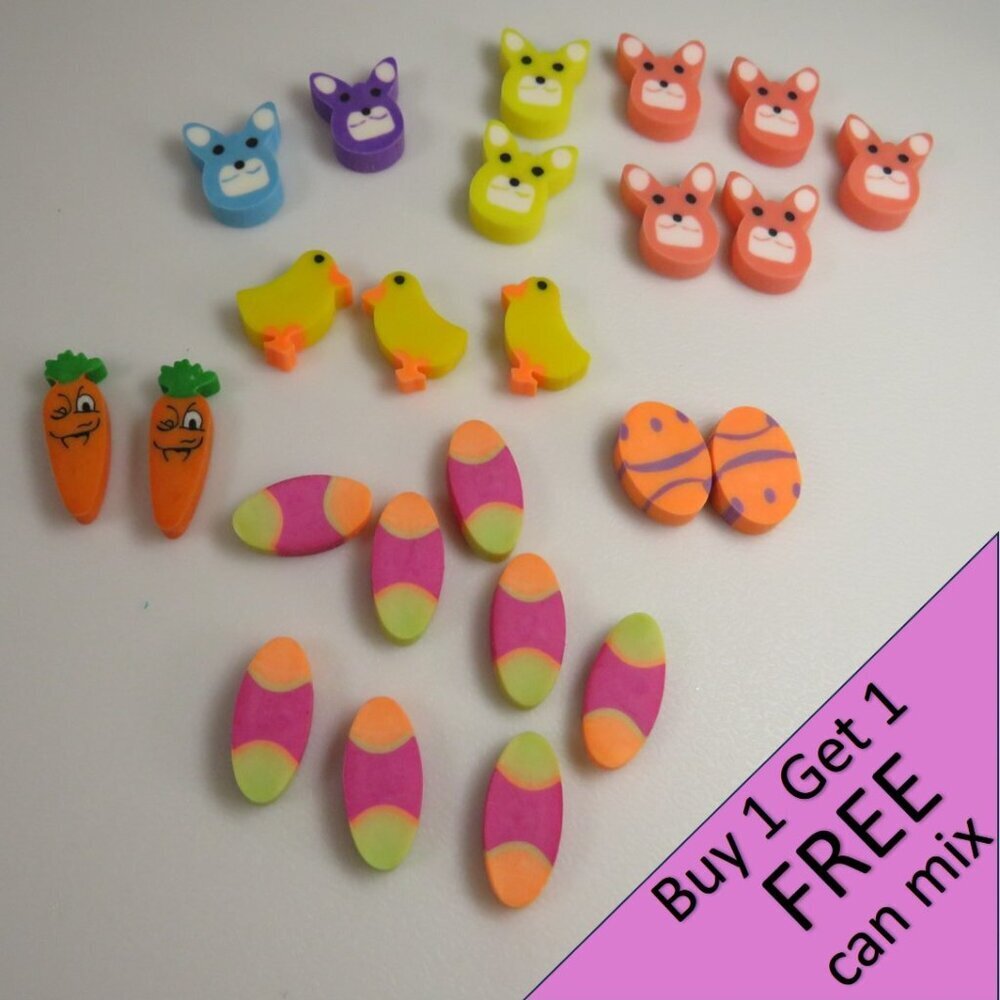 Easter Egg Filler: Small Erasers (24 items) Bunnies, Eggs, Carrots
